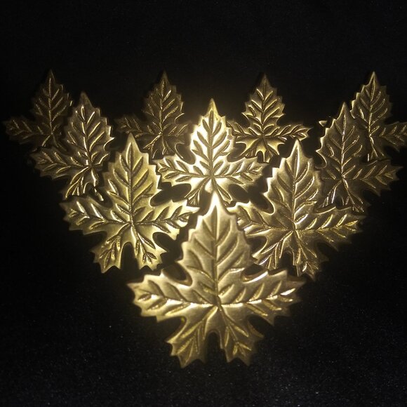 Goldtone Metal Maple Leaf Napkin Rings Set of 10 Fall Leaf Metal Napkin Holders - Picture 1 of 9